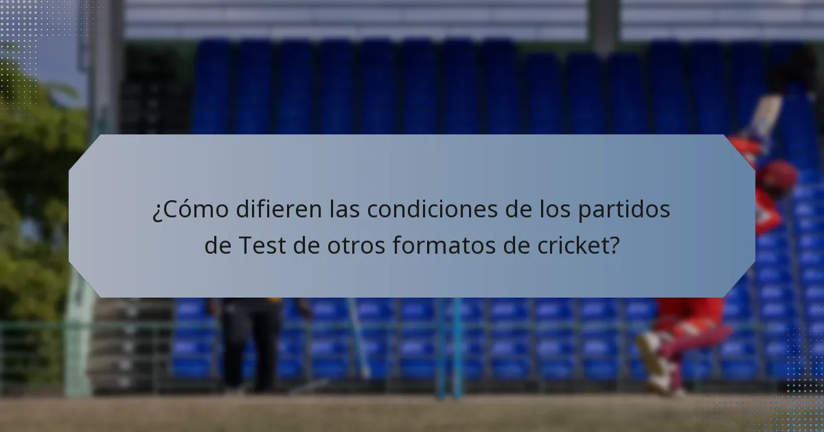 ¿Cómo difieren las condiciones de los partidos de Test de otros formatos de cricket?