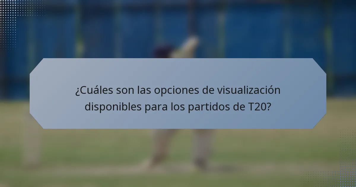 ¿Cuáles son las opciones de visualización disponibles para los partidos de T20?