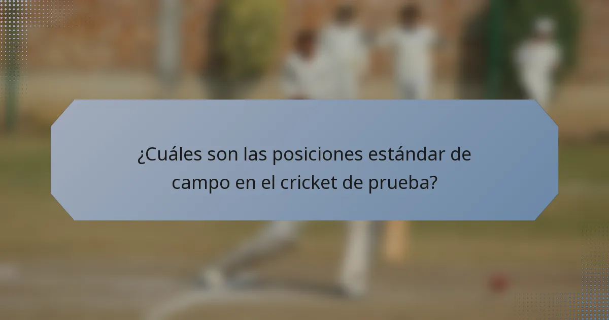 ¿Cuáles son las posiciones estándar de campo en el cricket de prueba?