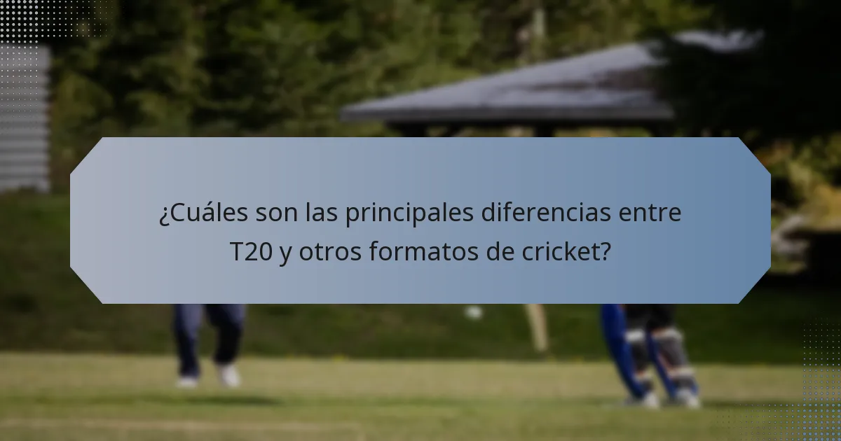 ¿Cuáles son las principales diferencias entre T20 y otros formatos de cricket?