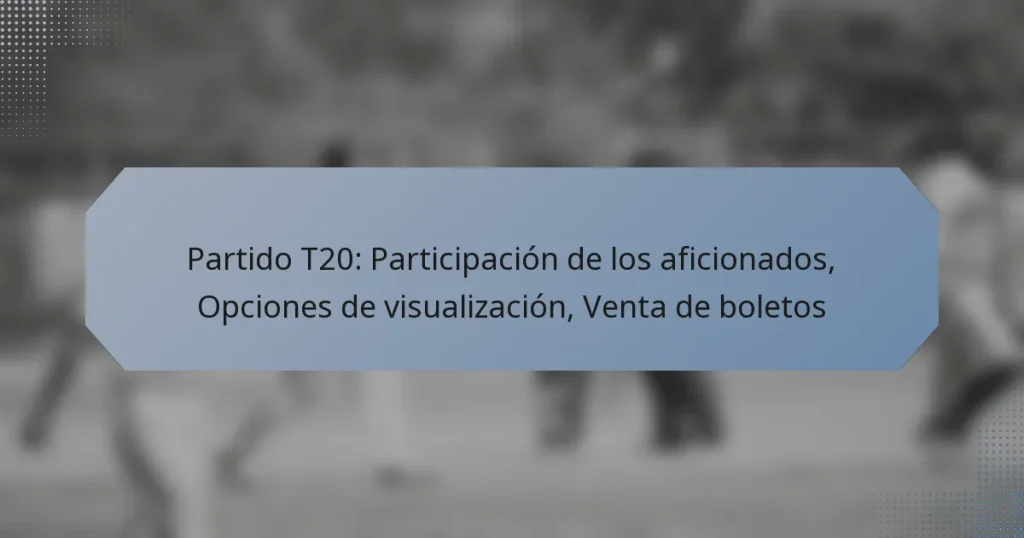 Partido T20: Participación de los aficionados, Opciones de visualización, Venta de boletos